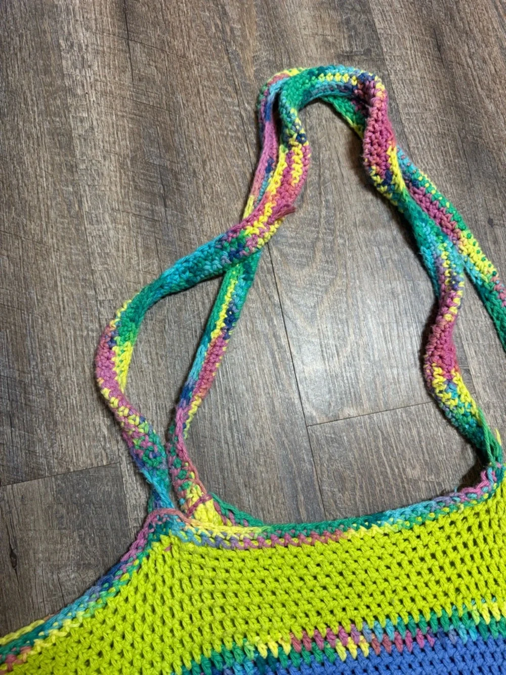 Summer Bag Large Handmade Multicolor Crochet Tote Bag Yellow Blue Green Purple